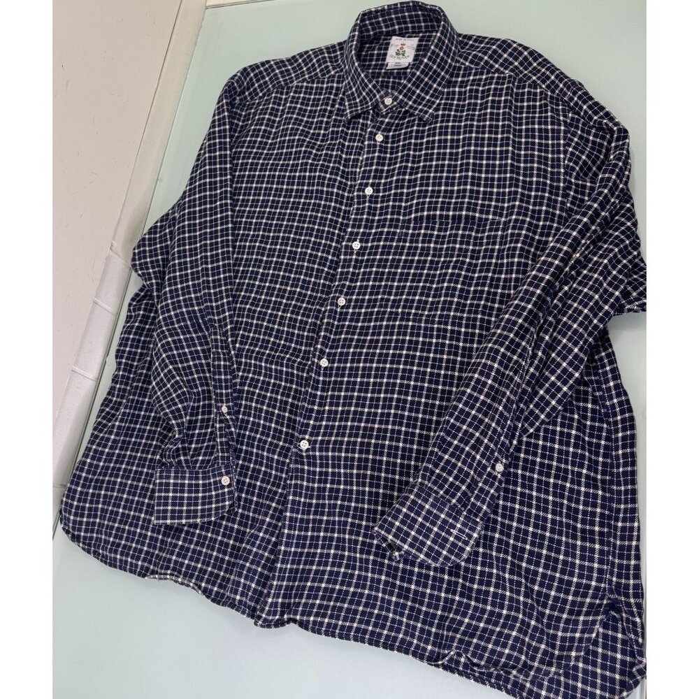 Guy Rover Flannel Shirt Mens 2XL XXL Made In Italy Blue Plaid Pocket